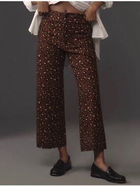 Maeve Brown Leopard Cropped Wide-Leg Pants